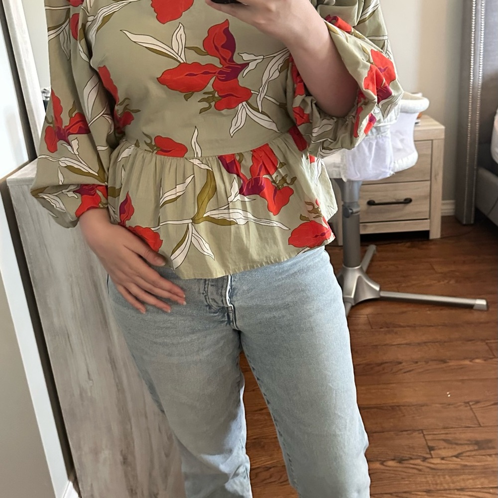Ya Los Angeles Tan Peplum Blouse with 3/4 Sleeves